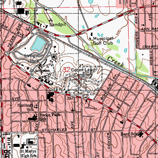 Topographic Map of Cedar Lawn Cemetery, MS