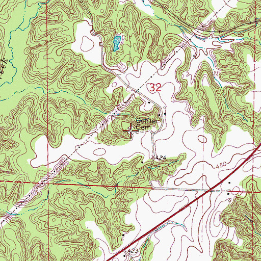 Topographic Map of Center Cemetery, MS