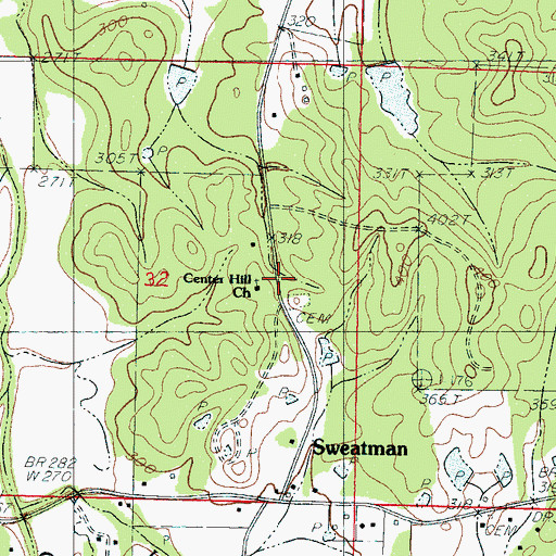 Topographic Map of Center Hill Church, MS