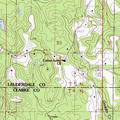 Topographic Map of Center Grove Church, MS