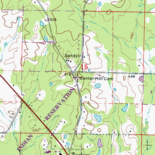 Topographic Map of Center Hill Cemetery, MS