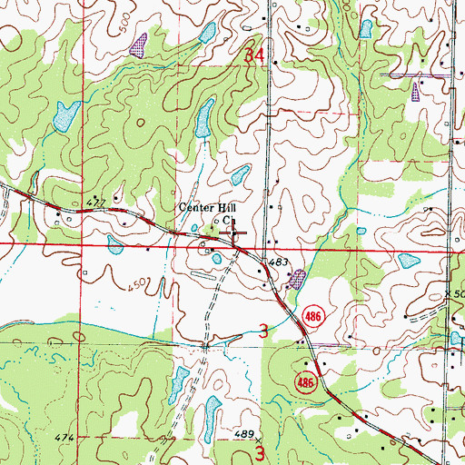Topographic Map of Center Hill Church, MS