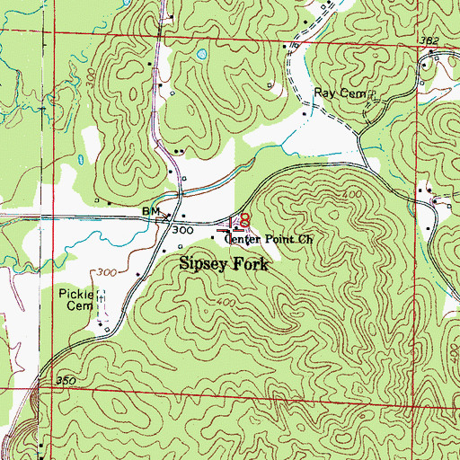 Topographic Map of Center Point Church, MS
