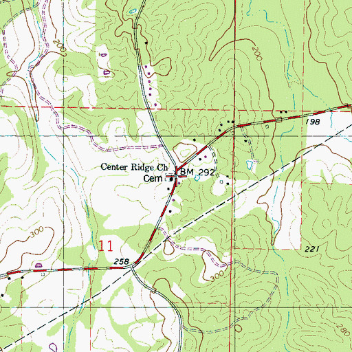 Topographic Map of Center Ridge Cemetery, MS