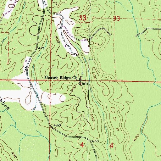 Topographic Map of Center Ridge Church, MS