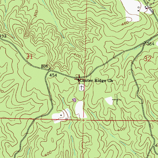 Topographic Map of Center Ridge Baptist Church, MS