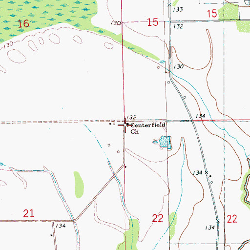 Topographic Map of Centerfield Church, MS