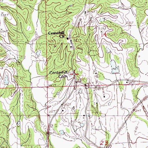 Topographic Map of Centerhill Cemetery, MS
