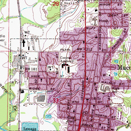 Topographic Map of Central Academy, MS