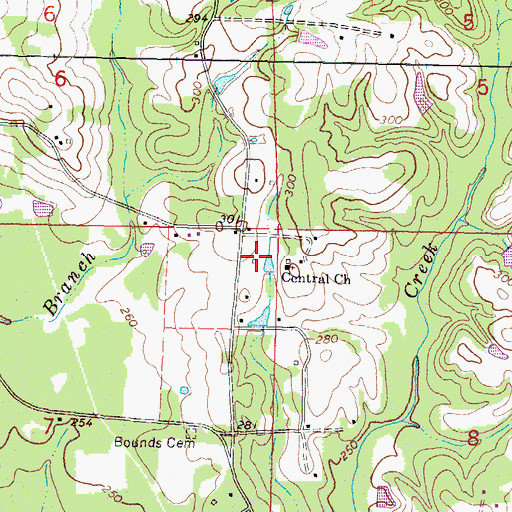 Topographic Map of Central Church, MS