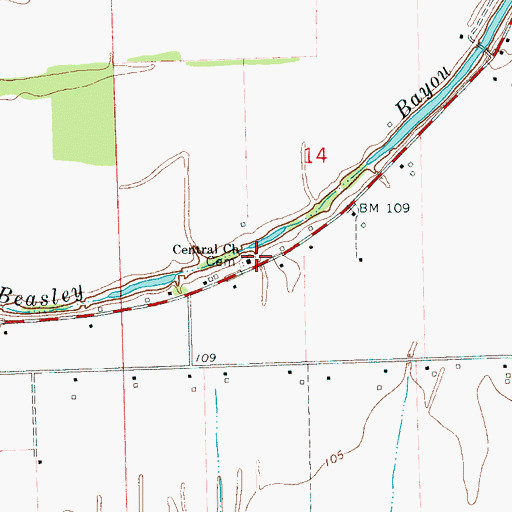 Topographic Map of Central Church, MS