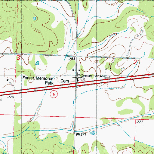 Topographic Map of Central Academy Church, MS