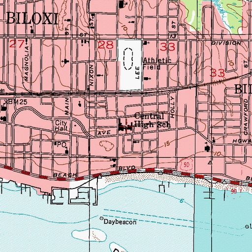 Topographic Map of Central High School, MS