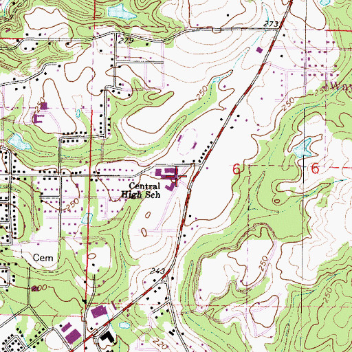 Topographic Map of Central High School, MS