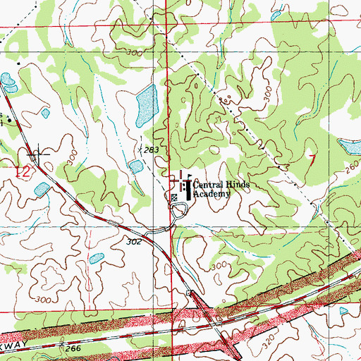 Topographic Map of Central Hinds Academy, MS
