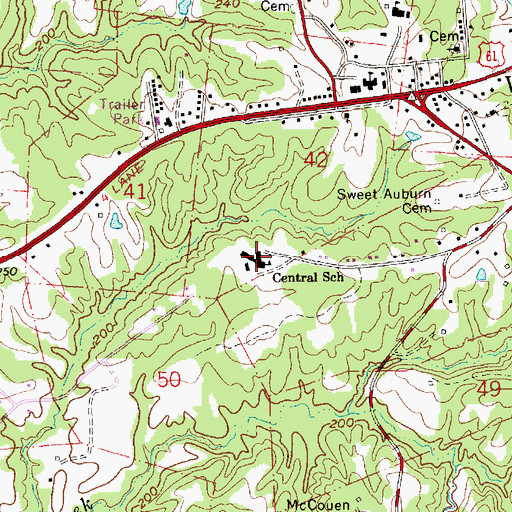Topographic Map of Central School, MS
