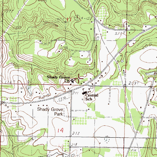 Topographic Map of Central School, MS