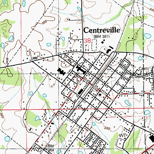 Topographic Map of Centreville, MS