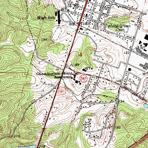 Topographic Map of Chamberlain -Hunt Academy, MS