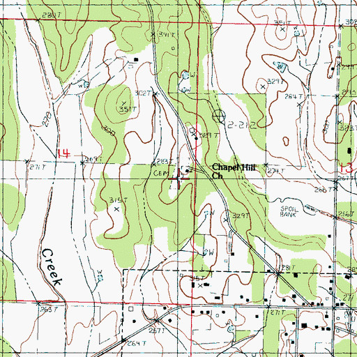 Topographic Map of Chapel Hill Cemetery, MS