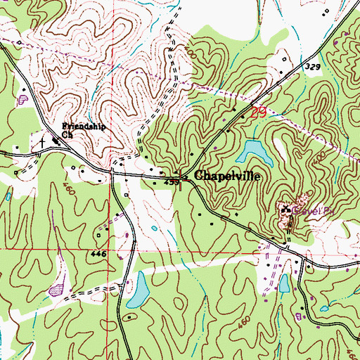 Topographic Map of Chapelville, MS