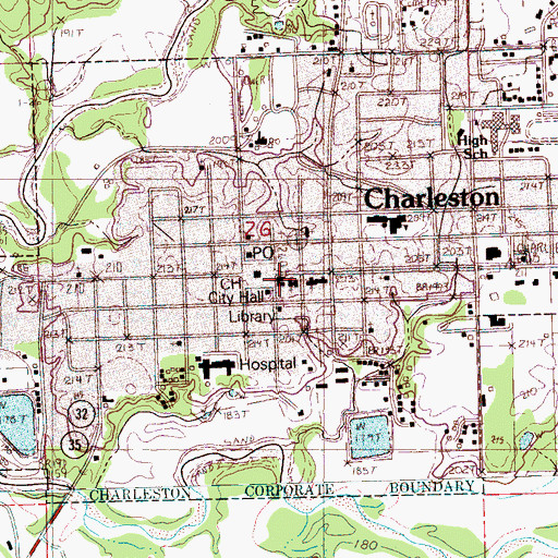 Topographic Map of Charleston, MS