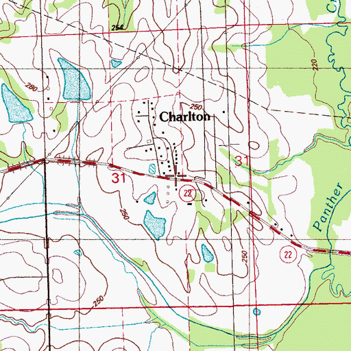 Topographic Map of Charlton, MS