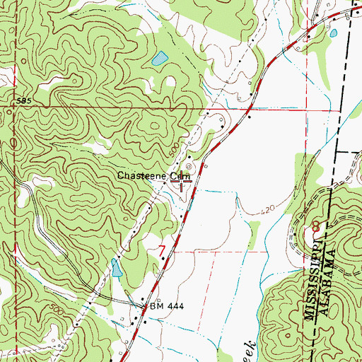 Topographic Map of Chasteene Cemetery, MS