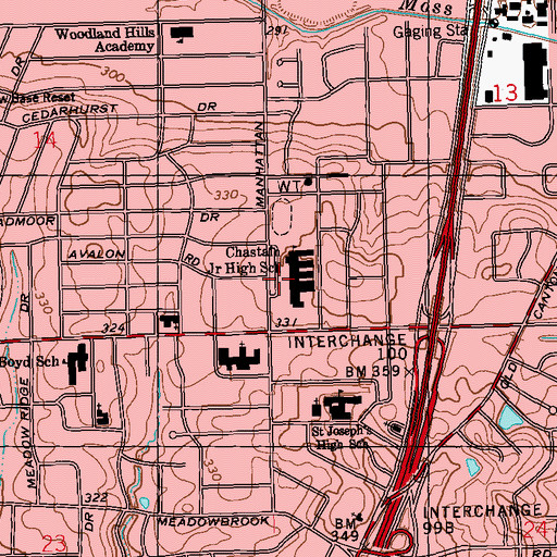 Topographic Map of Chastain Middle School, MS