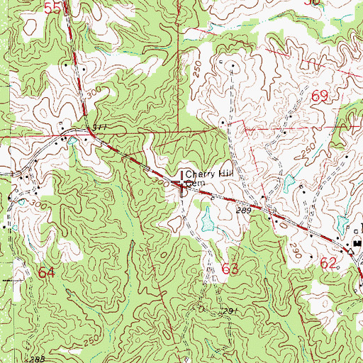 Topographic Map of Cherry Hill Cemetery, MS