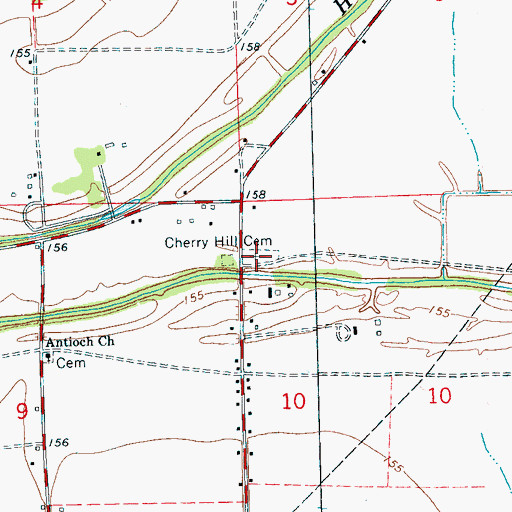 Topographic Map of Cherry Hill Cemetery, MS