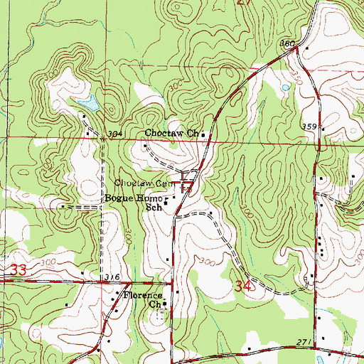Topographic Map of Choctaw Cemetery, MS
