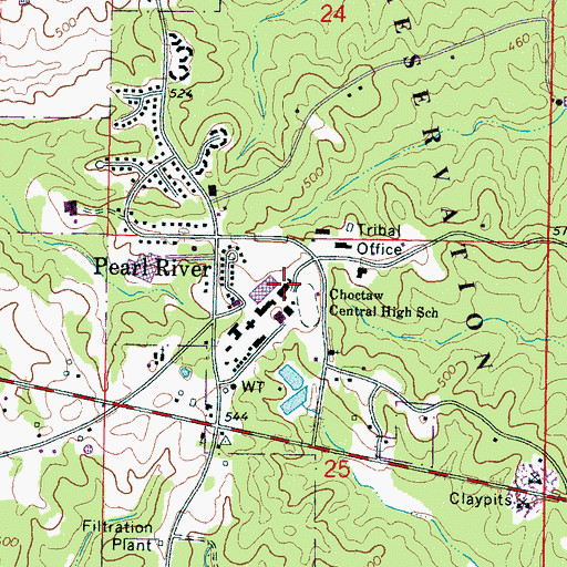 Topographic Map of Choctaw Central High School, MS