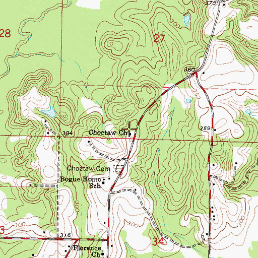 Topographic Map of Choctaw Church, MS