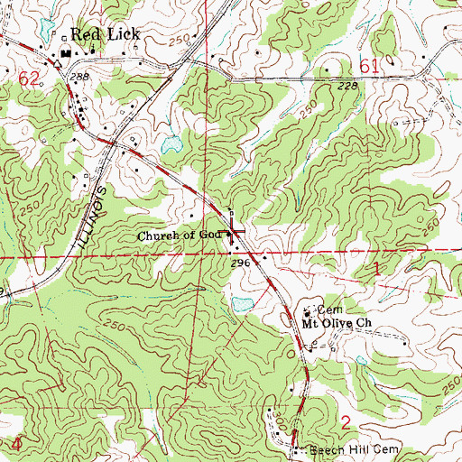 Topographic Map of Church of God, MS