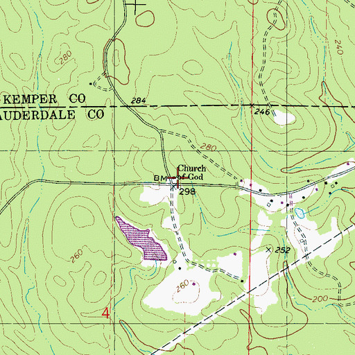 Topographic Map of Church of God, MS