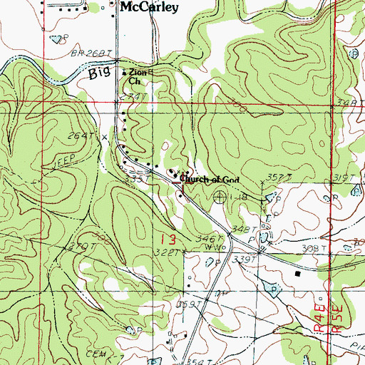 Topographic Map of Church of God, MS