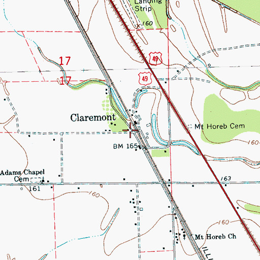 Topographic Map of Claremont, MS