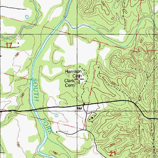 Topographic Map of Clark Cemetery, MS
