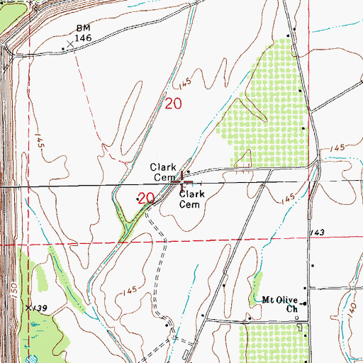Topographic Map of Clark Cemetery, MS
