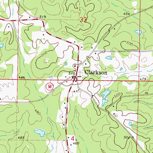 Topographic Map of Clarkson, MS