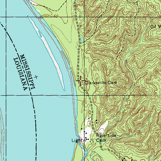 Topographic Map of Clarksville Cemetery, MS