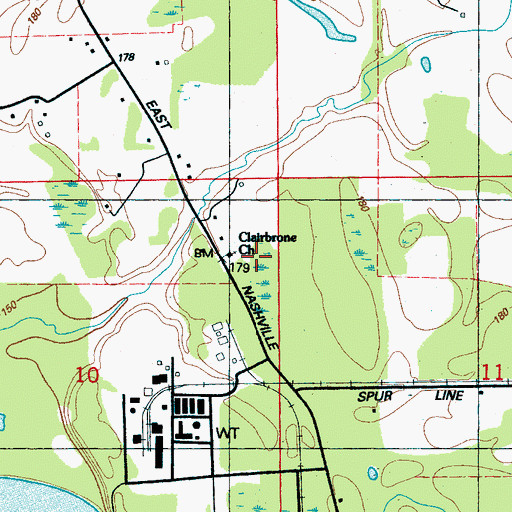 Topographic Map of Clairbrone Church, MS
