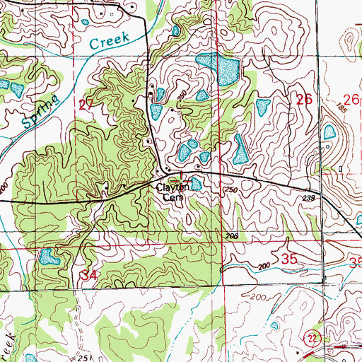 Topographic Map of Clayton Cemetery, MS