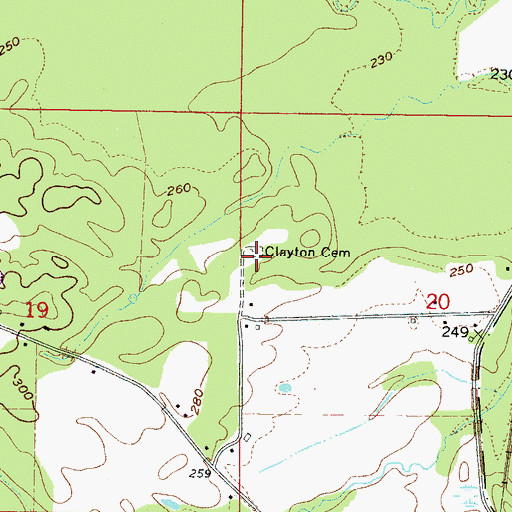 Topographic Map of Clayton Cemetery, MS