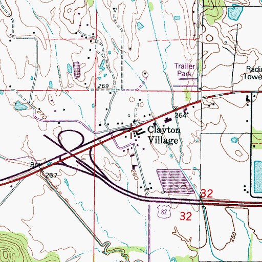 Topographic Map of Clayton Village, MS