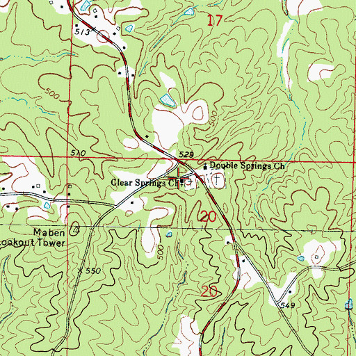 Topographic Map of Clear Springs Primitive Baptist Church, MS