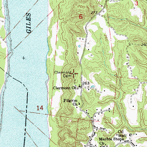 Topographic Map of Clemont Cemetery, MS