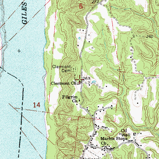 Topographic Map of Clermont Church, MS
