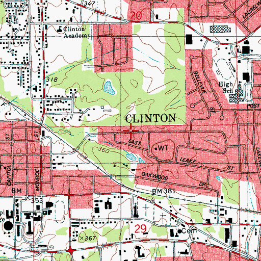 Topographic Map of Clinton, MS